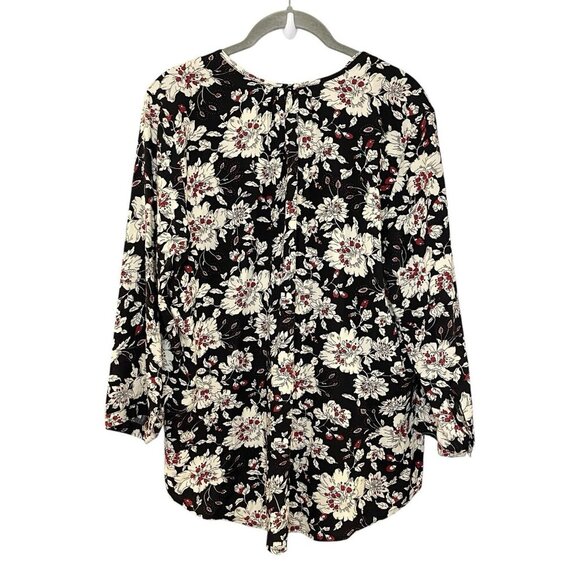 Fun 2 Fun Top Stitch Fix Women's Maley Blouse Size M Black Floral 3/4 Sleeve - Picture 2 of 6